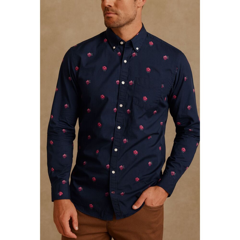 BONOBOS Blue Pink Floral Button Up Long Sleeve Shirt Top   Mens Size Large